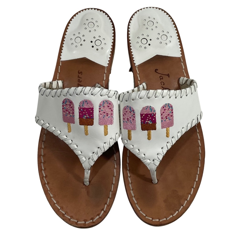 Jack Rogers Women's Popsicle Embroidered Whipstitch Thong Sandals White Size 6